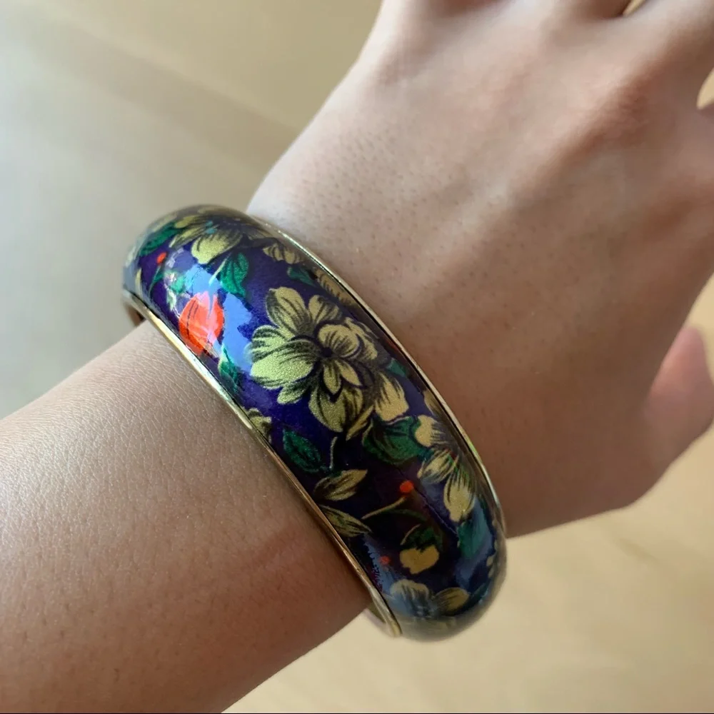 Vintage Floral Pattern Enamel Cloisonne Bangle